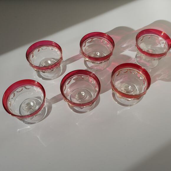 Vintage Ruby Sherbet Glasses Flashed Glass Tiffin, King’ Crown Set of 6 - Picture 2 of 10